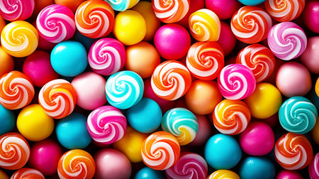 Colorful candies background. Top view of colorful candies background.の素材