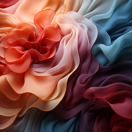 abstract background of multicolored silk fabric with a beautiful roseの素材