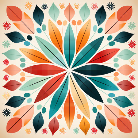 abstract vector floral background with colorful leaves and flowers in retro styleの素材