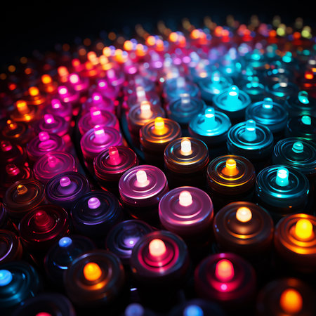 Colorful candles on black background, close-up. Selective focus.の素材