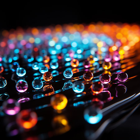 Close-up of LED lights on a black background with shallow depth of fieldの素材