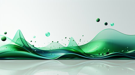 Abstract green wave with water drops on white background. Vector illustration.の素材