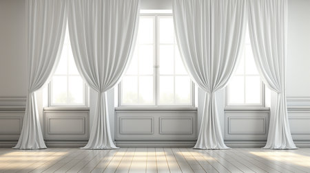 White curtains in the interior. 3d render illustration. Mock upの素材