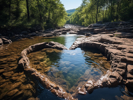 Beautiful view of a river in the forest in the summer.の素材