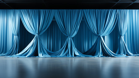 soft blue curtain background of the stage theater, and stage floor for showing entertainment, or back drop for any eventの素材