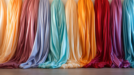 Colorful of fabric background, hanging on the wall with shading color and soft light from the window at backward,の素材