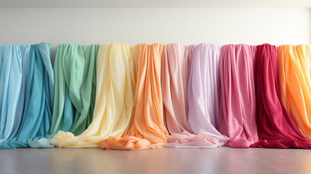 Colorful of fabric background, hanging on the wall with shading color and soft light from the window at backward,の素材