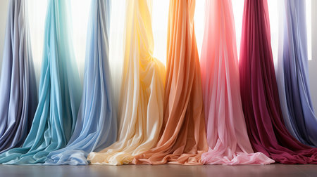 Colorful of fabric background, hanging on the wall with shading color and soft light from the window at backward,の素材