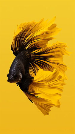 Capture the moving moment of yellow siamese fighting fish isolated on white background. betta fish.の素材