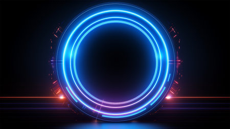 Abstract neon circle on dark background. Futuristic technology style. Vector illustration.の素材