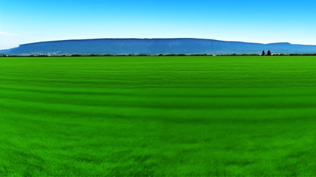Landscape of green field and blue sky. 3d rendering.の素材