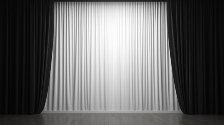 Curtain with black and white curtains. 3d render illustration.の素材
