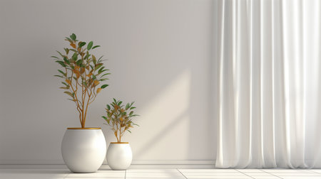 3d rendering of a white room interior with a plant in a vaseの素材