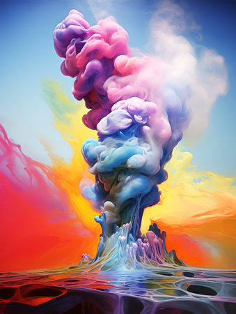 Colorful smoke in water. Abstract background. 3D rendering.の素材