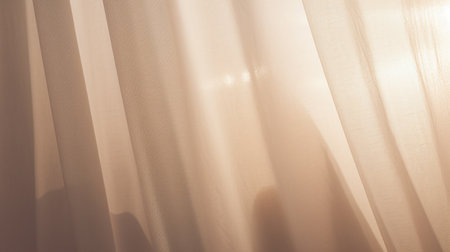 Close up of white curtain in sunlight. Selective focus. Toned.の素材