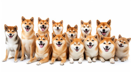 Shiba inu dogs in a row. Isolated on white backgroundの素材