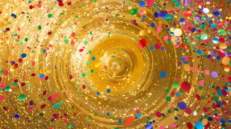 abstract background with multicolored confetti on a golden backgroundの素材