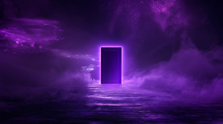 Mystical door in a dark mystical room. 3D renderingの素材