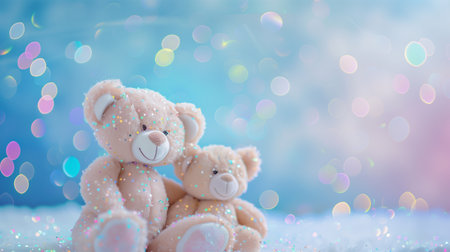 Cute teddy bear on bokeh background with copy spaceの素材