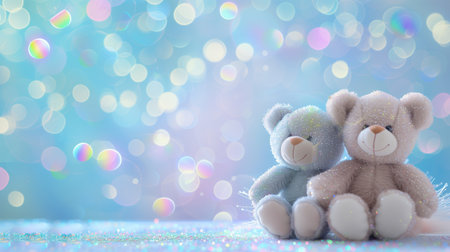 Cute teddy bear on bokeh background with copy spaceの素材