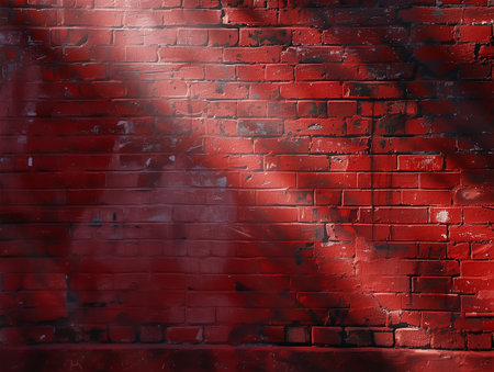 Grunge red brick wall texture with light rays and shadow.の素材