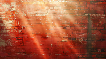 Red brick wall with rays of light, grunge background texture.の素材