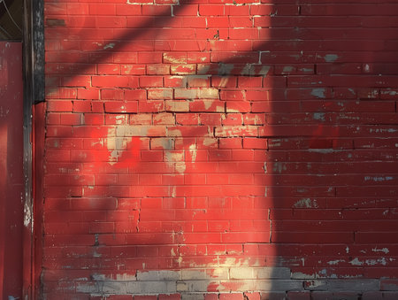 Red brick wall with shadow and sunlight. Abstract background for design.の素材