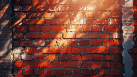 Red brick wall with sunlight and shadow. Abstract grunge background.の素材