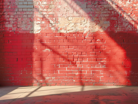 Red brick wall with shadow and sunlight, Red brick wall with shadow from the window. Background and texture, 3d render illustration backgroundの素材