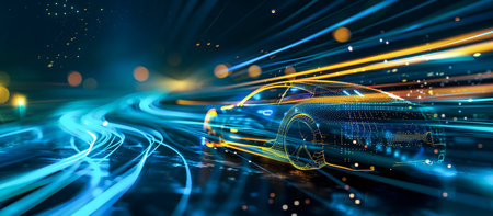 Car on the road with motion blur, abstract background. 3d renderingの素材