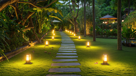 Lanterns in the garden at night,Thailand.の素材