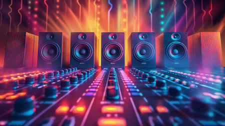 Sound system on a disco party background. 3d rendering toned imageの素材