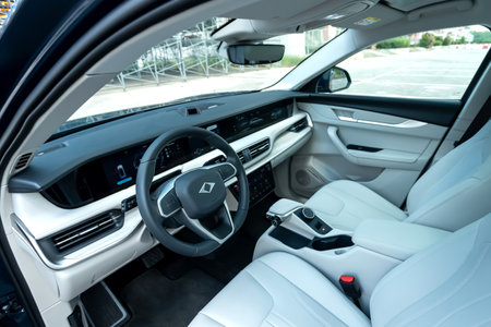 Istanbul, Turkey - June 20 2023 : Togg T10X is a fully electric C-segment SUV produced by the Turkish car manufacturer Togg. It has luxury interior design.のeditorial素材