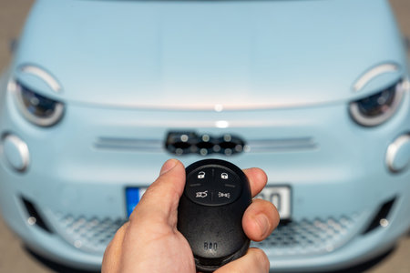 Istanbul, Turkey - April 13 2023 : Fiat New 500 also known 500e is a battery-electric car by Italian manufacturer Fiat.のeditorial素材