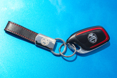 Istanbul, Turkey - September 26 2023 : MG ZS EV is an all electric crossover SUV by MG. It has wireless car key technology.のeditorial素材