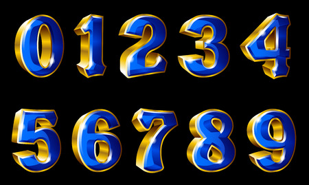 Vector gold numbers, 0, 1, 2, 3, 4, 5, 6, 7, 8 and 9 in 3D styleのイラスト素材