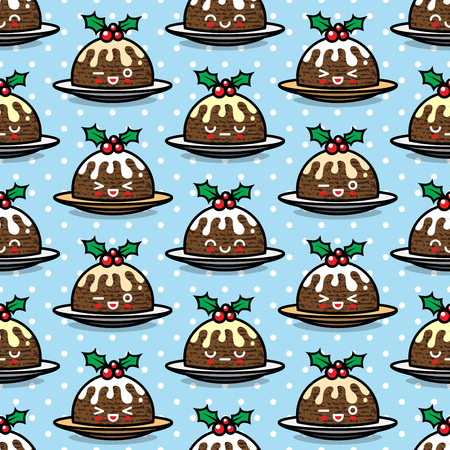 Pattern with cute Christmas pudding characters.のイラスト素材