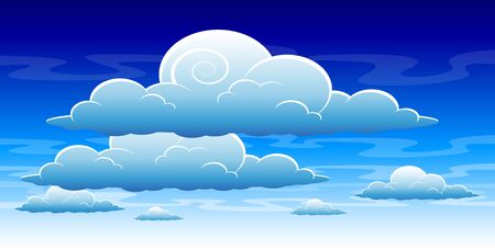 Background with blue sky and clouds. Vector illustration. Can be used in games design and any artwork.のイラスト素材