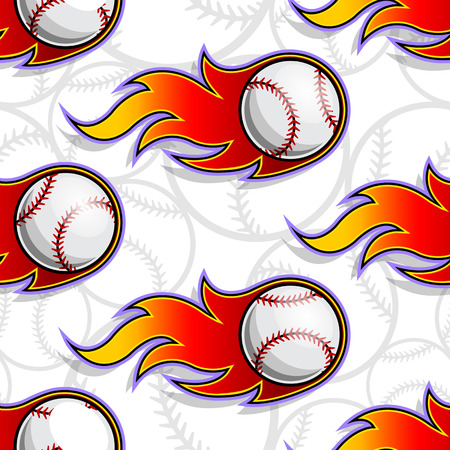 Seamless pattern with baseball ball icons and flames. Vector illustration. Ideal for wallpaper, wrapping, packaging, fabric design and any kind of decoration.のイラスト素材