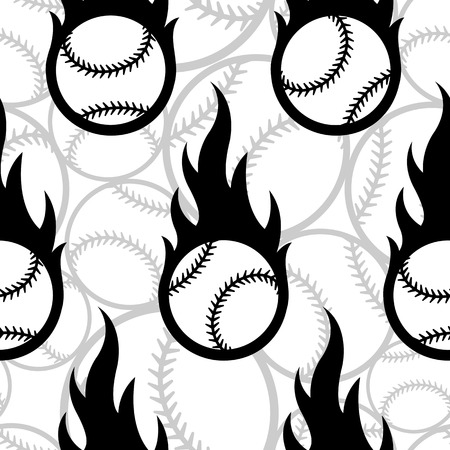 Seamless pattern with baseball ball icons and flames. Vector illustration. Ideal for wallpaper, wrapping, packaging, fabric design and any kind of decoration.のイラスト素材