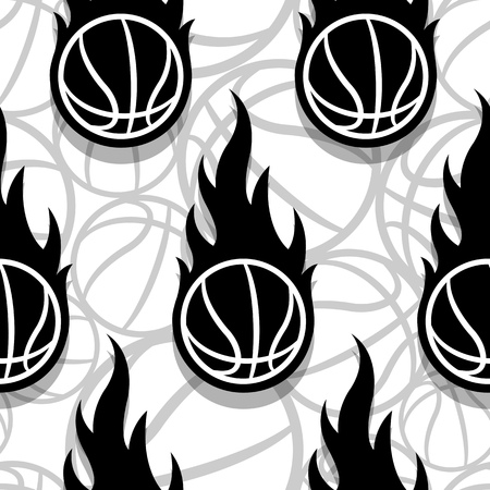 Seamless pattern with basketball ball and classic flames. Vector illustration. Ideal for wrapping, packaging, wallpaper and any kind of decoration.のイラスト素材