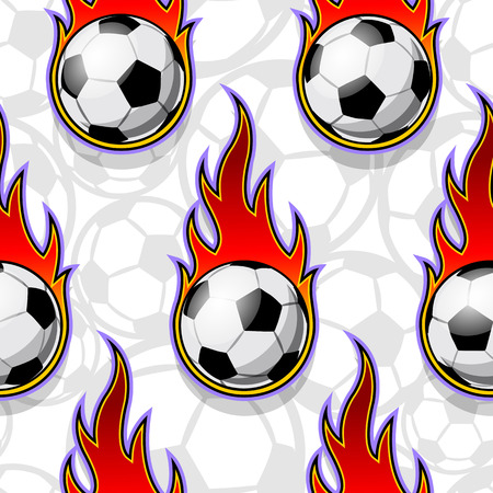 Seamless pattern with football soccer ball icons and flames. Vector illustration. Ideal for wallpaper, wrapping, packaging, fabric design and any kind of decoration.のイラスト素材