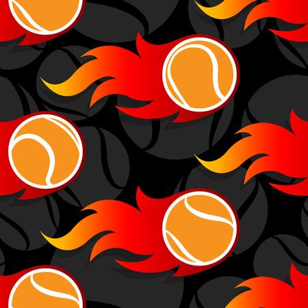 Seamless pattern with tennis ball icons and flames. Vector illustration. Ideal for wallpaper, wrapping, packaging, fabric design and any kind of decoration.のイラスト素材