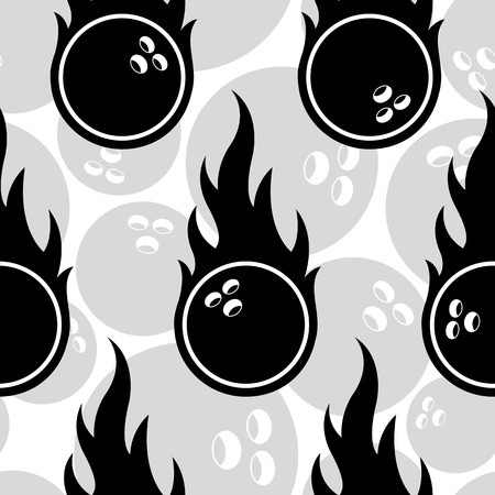 Seamless pattern with bowling icons and flames. Vector illustration. Ideal for wallpaper, wrapper, packaging, fabric design and any kind of decoration.のイラスト素材