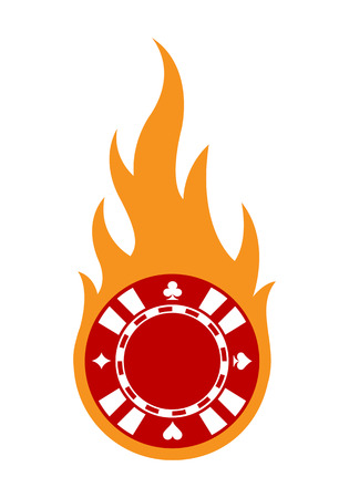 Vector illustration of casino poker chip with simple flames. Ideal for stickers, decals, casino poker logo design element and any kind of decoration.のイラスト素材