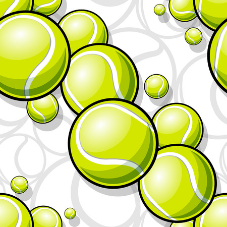 Seamless pattern with tennis ball graphics. Vector illustration. Ideal for wallpaper, packaging, fabric, textile, wrapping paper design and any kind of decoration.のイラスト素材