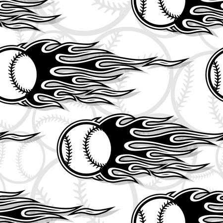 Printable seamless pattern with baseball softball ball and hotrod flame. Vector illustration. Ideal for wallpaper packaging fabric textile wrapping paper design and any decoration.のイラスト素材