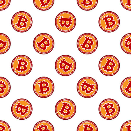Printable seamless pattern of digital bitcoin crypto currency symbol. Vector illustration. Ideal for wallpaper, wrapping, packaging, any print and textile design.のイラスト素材