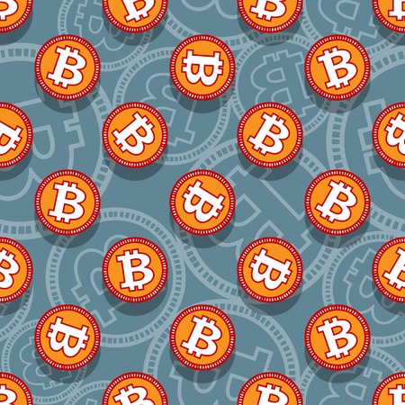 Printable seamless pattern of digital bitcoin crypto currency symbol. Vector illustration. Ideal for wallpaper, wrapping, packaging, any print and textile design.のイラスト素材