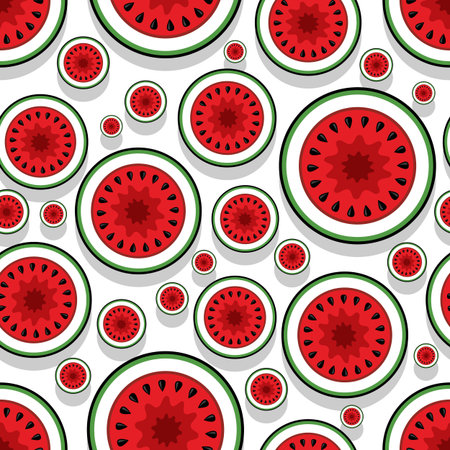 Seamless pattern with watermelon slice graphics. Vector art illustration. Ideal for wallpaper,...
